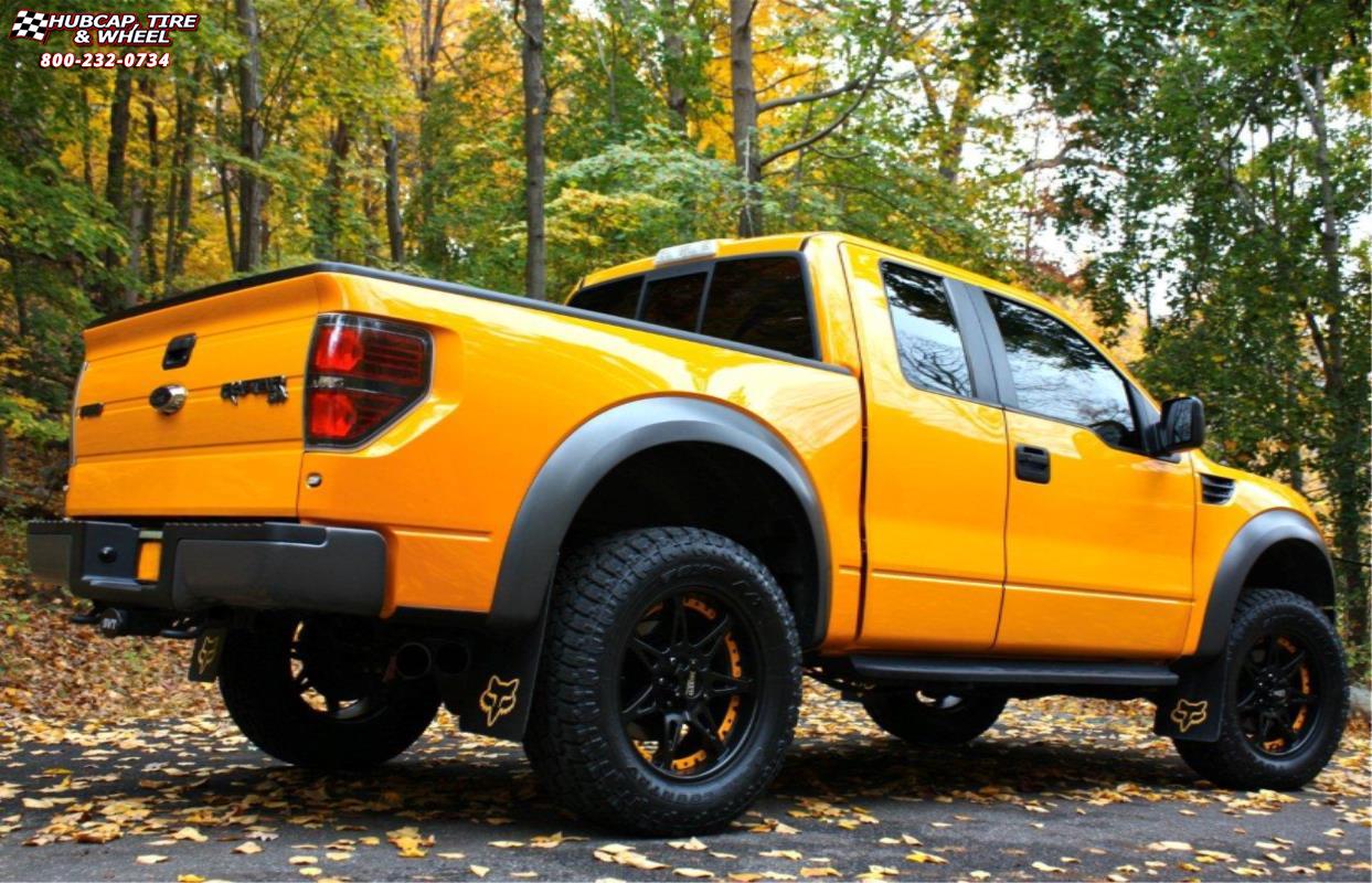 vehicle gallery/2014 ford f 150 moto metal mo961  Satin Black Yellow Insert wheels and rims